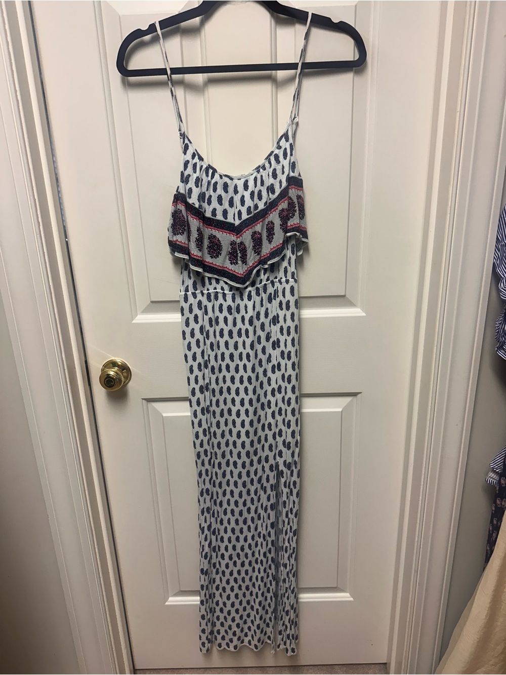 American Eagle Outfitters White Maxi Dress with Navy & Red Accent